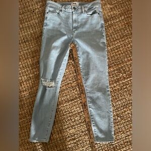 PAIGE Light Blue Hoxton Cropped Distressed Skinny Jeans